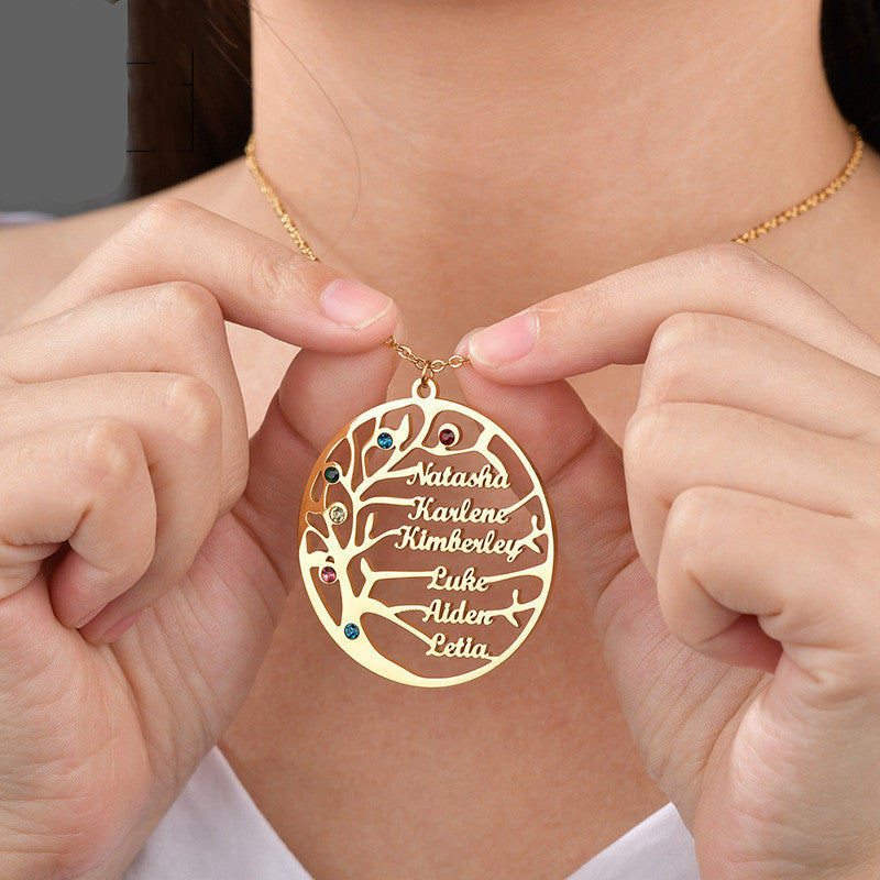 Custom Stainless Steel Name Necklace with Tree of Life