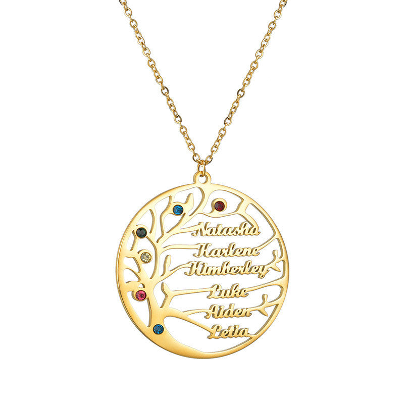 Custom Stainless Steel Name Necklace with Tree of Life