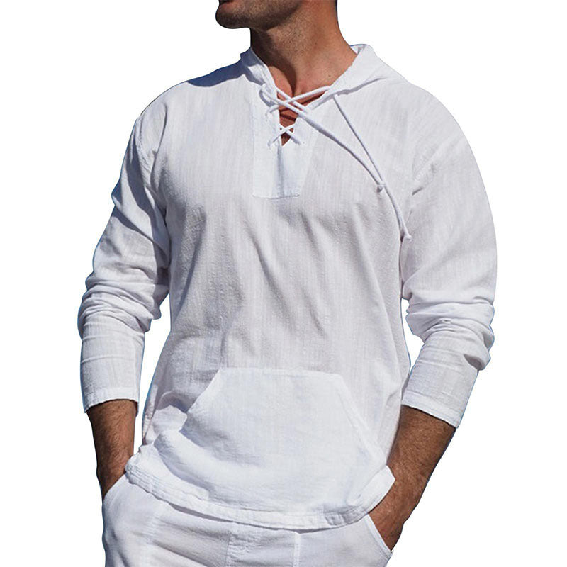 Men's Tropical Cotton Linen Hooded Long-Sleeve T-Shirt