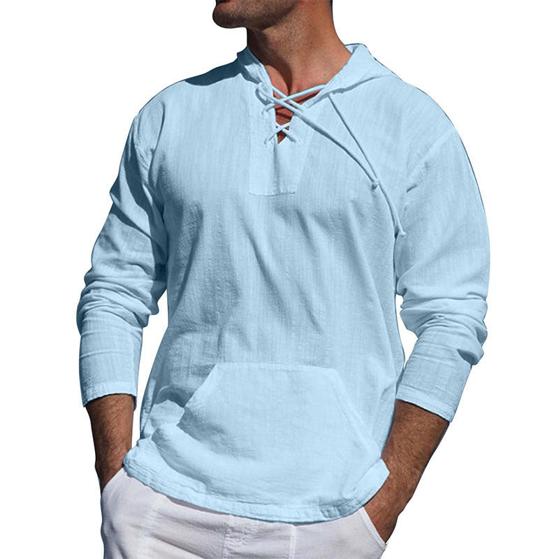 Men's Tropical Cotton Linen Hooded Long-Sleeve T-Shirt