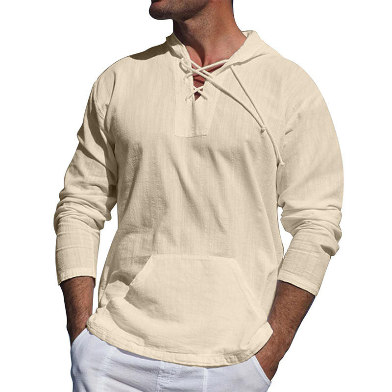 Men's Tropical Cotton Linen Hooded Long-Sleeve T-Shirt